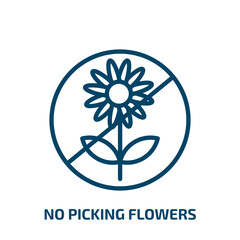 no picking flowers icon from traffic signs collection. Thin linear no picking flowers, no, danger outline icon isolated on white background. Line vector no picking flowers sign, symbol for web and