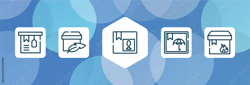 Poster shipping and handly outline icon set isolated on blue abstract background. thin line icons such as t