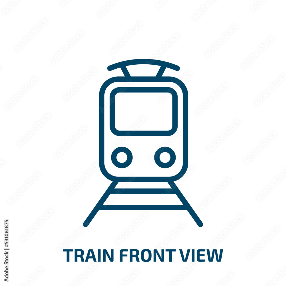 Poster train front view icon from transport collection. thin linear train front view, train, railroad outli