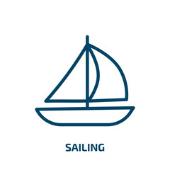 sailing icon from transport collection. Thin linear sailing, ship, sailboat outline icon isolated on white background. Line vector sailing sign, symbol for web and mobile