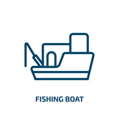 Fototapeta premium fishing boat icon from transport collection. Thin linear fishing boat, sea, fishing outline icon isolated on white background. Line vector fishing boat sign, symbol for web and mobile