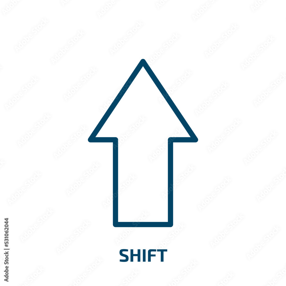Poster shift icon from transport collection. thin linear shift, arrow, move outline icon isolated on white 