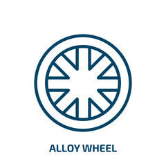 alloy wheel icon from transport collection. Thin linear alloy wheel, alloy, speed outline icon isolated on white background. Line vector alloy wheel sign, symbol for web and mobile