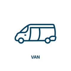 van icon from transportation collection. Thin linear van, truck, transport outline icon isolated on white background. Line vector van sign, symbol for web and mobile