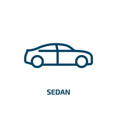 sedan icon from transportation collection. Thin linear sedan, auto, vehicle outline icon isolated on white background. Line vector sedan sign, symbol for web and mobile - obrazy, fototapety, plakaty
