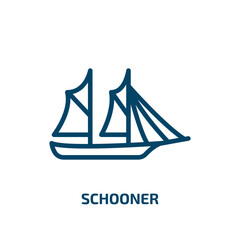 schooner icon from transportation collection. Thin linear schooner, sailboat, sail outline icon isolated on white background. Line vector schooner sign, symbol for web and mobile