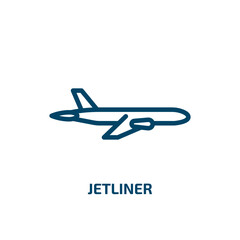 jetliner icon from transportation collection. Thin linear jetliner, plane, aeroplane outline icon isolated on white background. Line vector jetliner sign, symbol for web and mobile