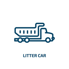 litter car icon from transportation collection. Thin linear litter car, car, rubbish outline icon isolated on white background. Line vector litter car sign, symbol for web and mobile