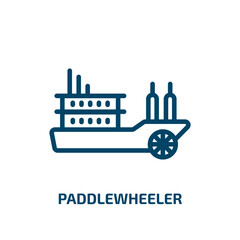 Fototapeta premium paddlewheeler icon from transportation collection. Thin linear paddlewheeler, boat, travel outline icon isolated on white background. Line vector paddlewheeler sign, symbol for web and mobile