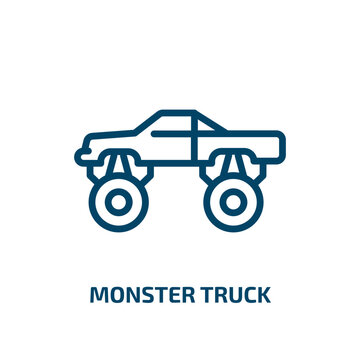 monster truck icon from transportation collection. Thin linear monster truck, truck, vehicle outline icon isolated on white background. Line vector monster truck sign, symbol for web and mobile