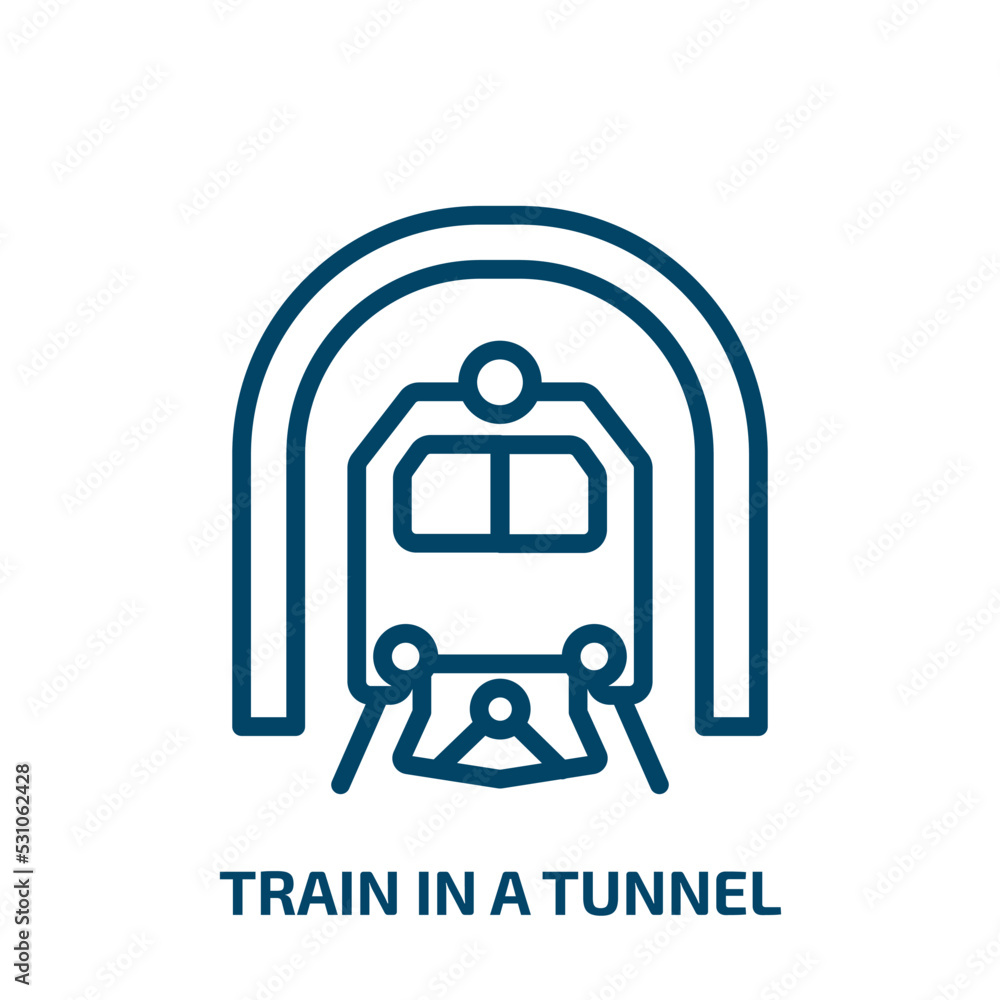 Poster train in a tunnel icon from transportation collection. thin linear train in a tunnel, train, tunnel 