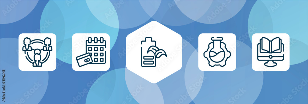 Aufkleber general outline icon set isolated on blue abstract background. thin line icons such as business netw