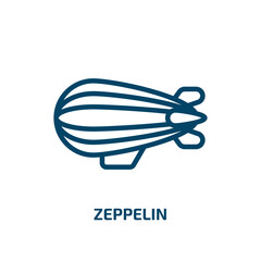zeppelin icon from transportation collection. Thin linear zeppelin, balloon, airship outline icon isolated on white background. Line vector zeppelin sign, symbol for web and mobile