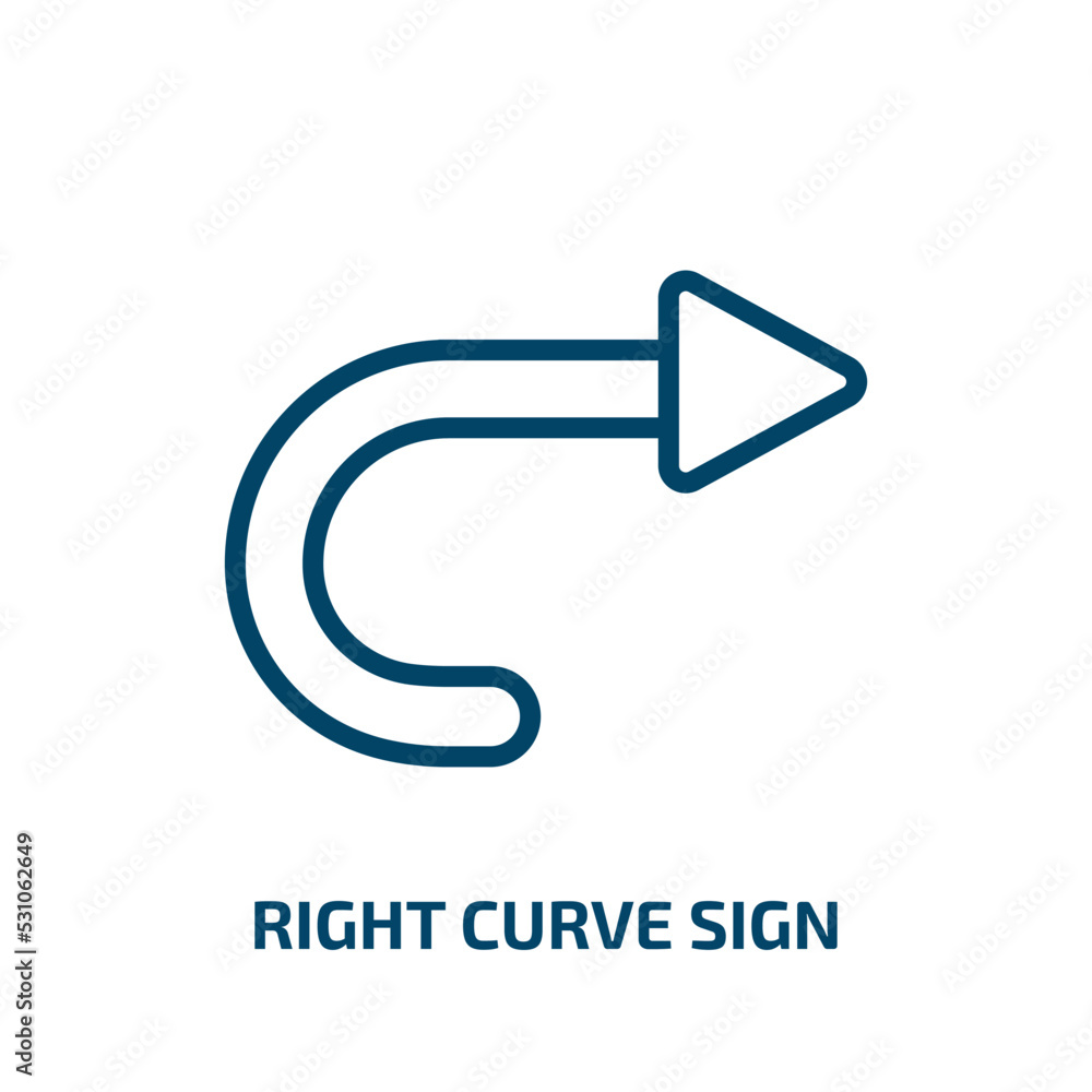 Poster right curve sign icon from user interface collection. thin linear right curve sign, arrow, collectio