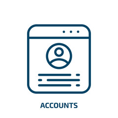 accounts icon from user interface collection. Thin linear accounts, account, business outline icon isolated on white background. Line vector accounts sign, symbol for web and mobile