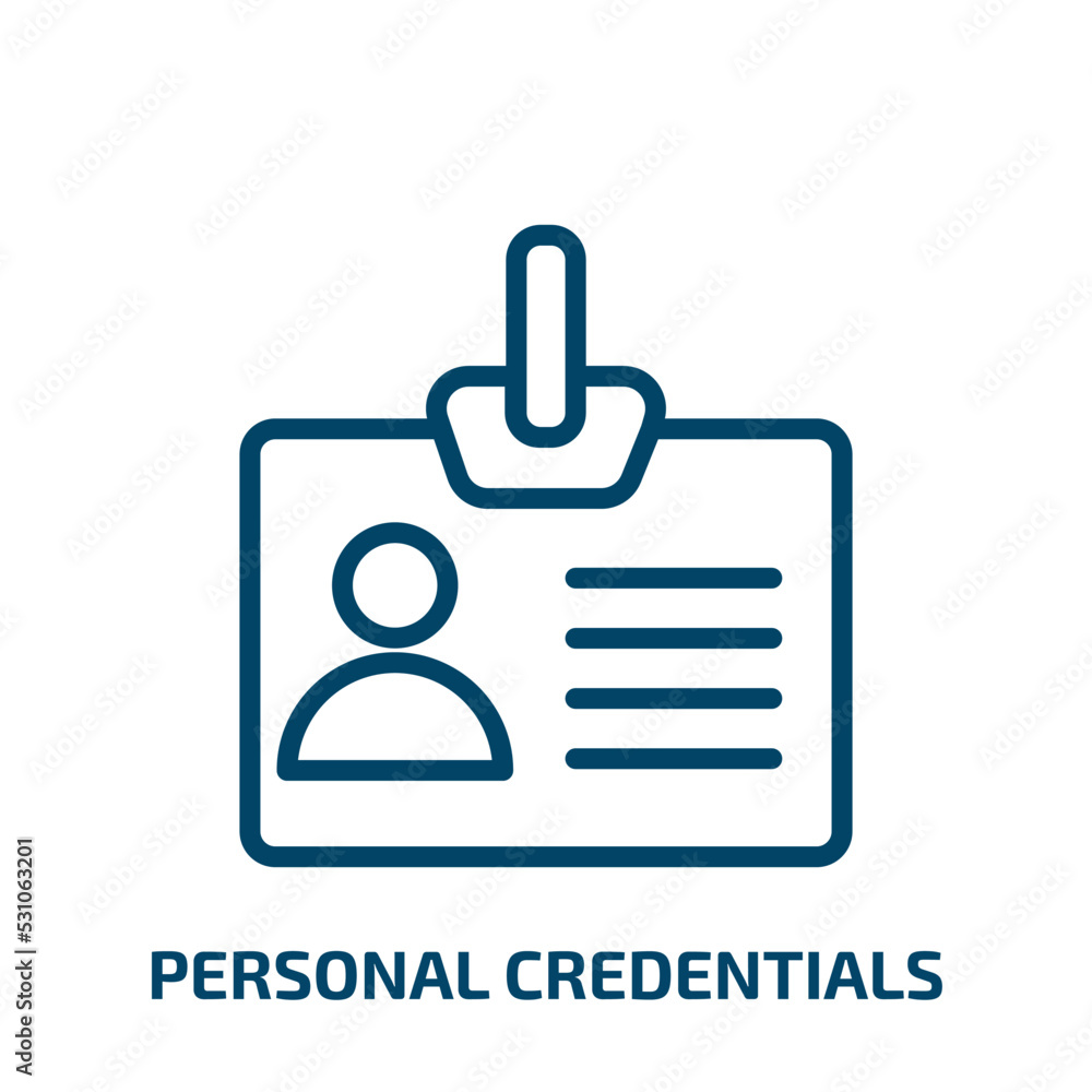 Poster personal credentials icon from user interface collection. Thin linear personal credentials, identification, credential outline icon isolated on white background. Line vector personal credentials sign,