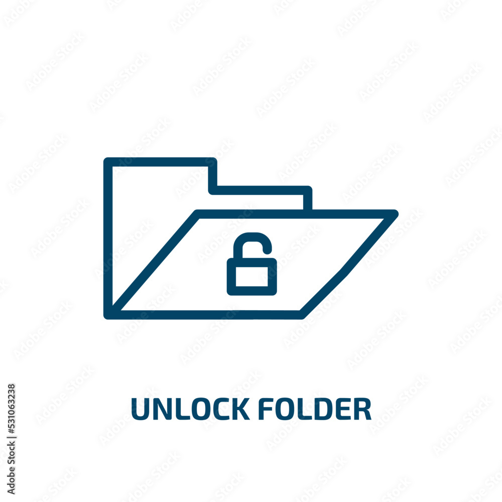 Poster unlock folder icon from user interface collection. Thin linear unlock folder, folder, lock outline icon isolated on white background. Line vector unlock folder sign, symbol for web and mobile