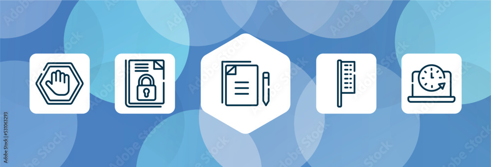 Poster digital marketing outline icon set isolated on blue abstract background. thin line icons such as ad 