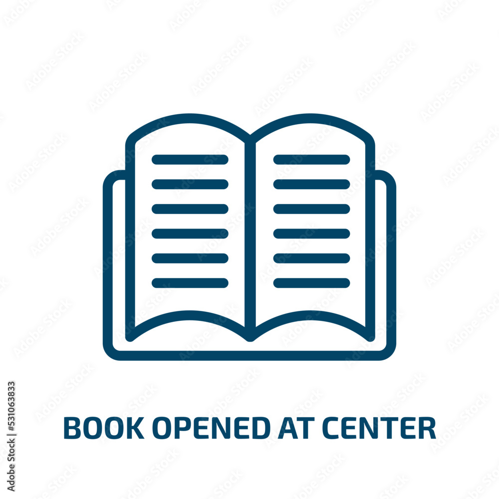 Poster book opened at center icon from user interface collection. thin linear book opened at center, center