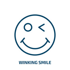 Obraz premium winking smile icon from user interface collection. Thin linear winking smile, happy, funny outline icon isolated on white background. Line vector winking smile sign, symbol for web and mobile