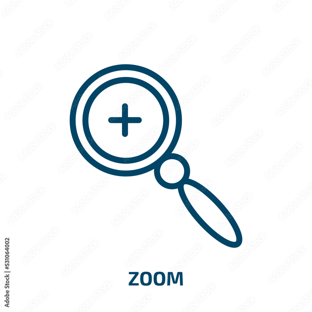 Poster zoom icon from user interface collection. thin linear zoom, focus, lens outline icon isolated on whi