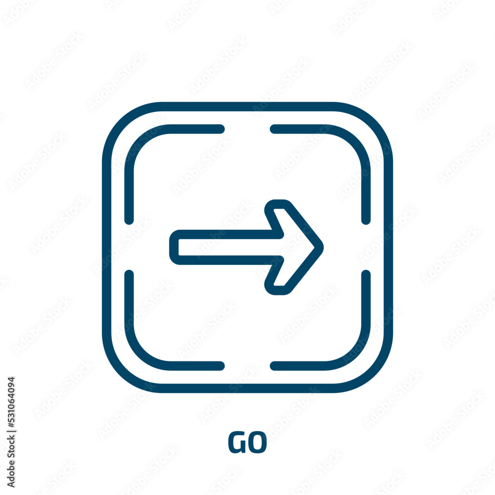 Poster go icon from user interface collection. thin linear go, information, cursor outline icon isolated on