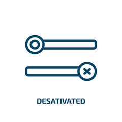 desativated icon from user interface collection. Thin linear desativated, arrow, cart outline icon isolated on white background. Line vector desativated sign, symbol for web and mobile