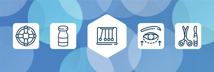 medicine outline icon set isolated on blue abstract background. thin line icons such as life saver, vial, momentum, eyelid, tool surgeon vector. can be used for web and mobile.