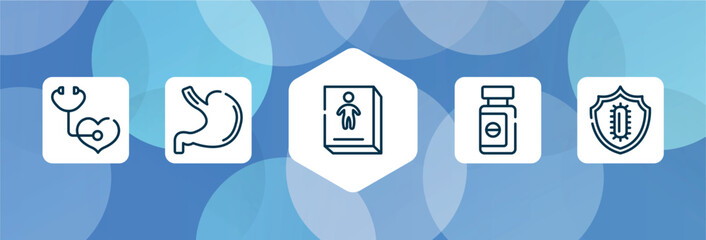 allergies outline icon set isolated on blue abstract background. thin line icons such as medical checkup, stoh, childrens stories, sleeping pills, immunity vector. can be used for web and mobile.