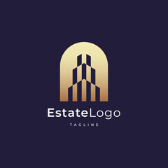 Building logo design with negative space style real estate, architecture, construction