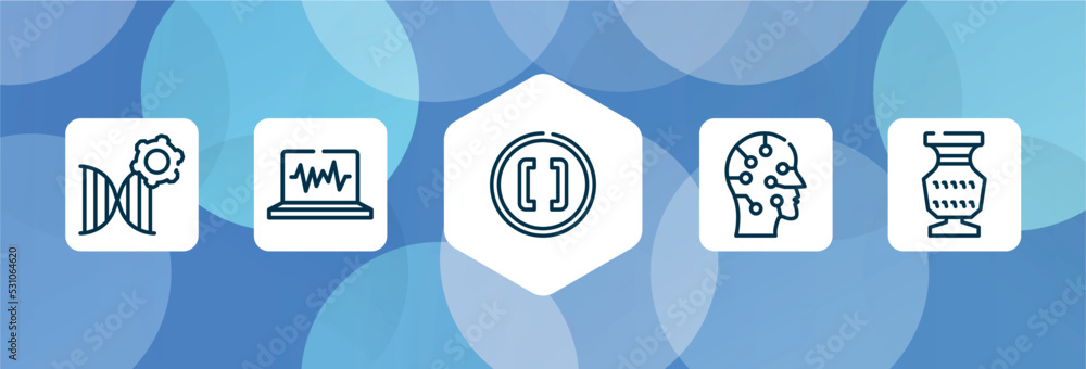Poster nerd outline icon set isolated on blue abstract background. thin line icons such as biotechnology, e