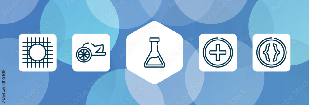 Poster math symbols outline icon set isolated on blue abstract background. thin line icons such as wire gau