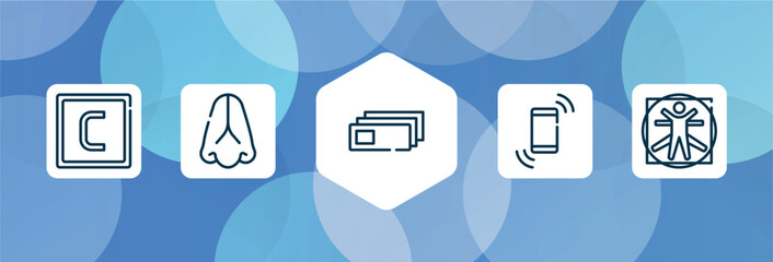 science outline icon set isolated on blue abstract background. thin line icons such as carbon, body part, microscope slides, shake, vitruvian man vector. can be used for web and mobile.