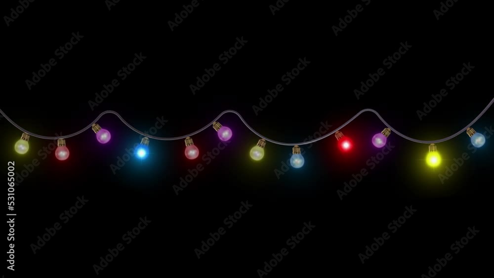 Poster 4K Corner light bulb string frame and border. copy space Colorful light bulb string with flashing light bulbs. party, Christmas or new year background animation. birthday Holiday decor element