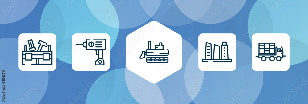 Aufkleber constructicons outline icon set isolated on blue abstract background. thin line icons such as toolbo