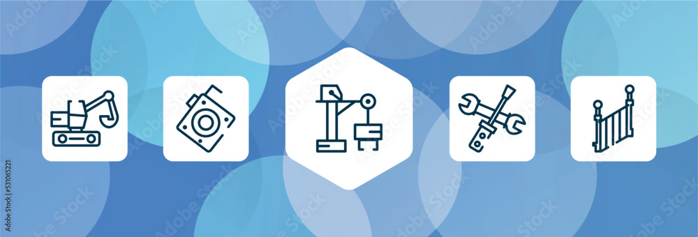Poster do it yourself outline icon set isolated on blue abstract background. thin line icons such as digger