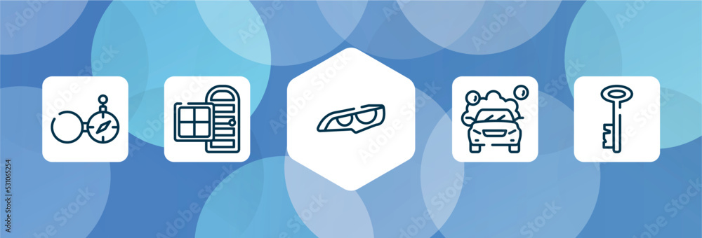 Poster toolbox outline icon set isolated on blue abstract background. thin line icons such as open compass,