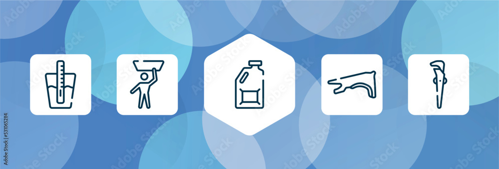 Poster construction outline icon set isolated on blue abstract background. thin line icons such as tester, 
