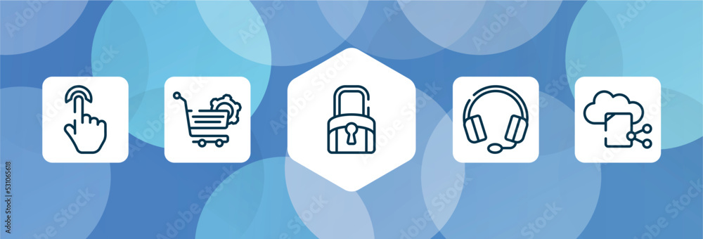 Poster cloud computing outline icon set isolated on blue abstract background. thin line icons such as index