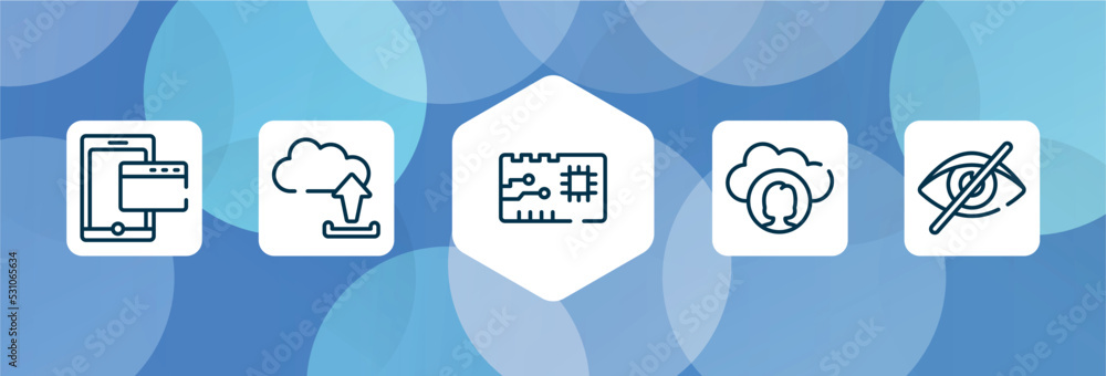 Poster cursors and pointers outline icon set isolated on blue abstract background. thin line icons such as 