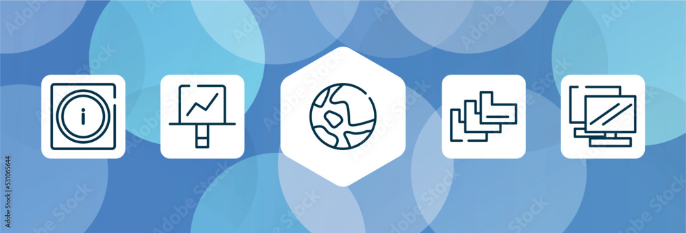 Poster modern screen outline icon set isolated on blue abstract background. thin line icons such as informa