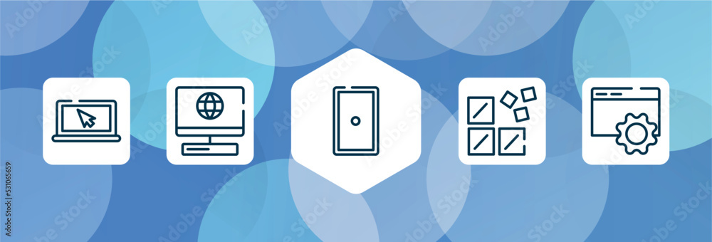 Poster cloud computing outline icon set isolated on blue abstract background. thin line icons such as scree