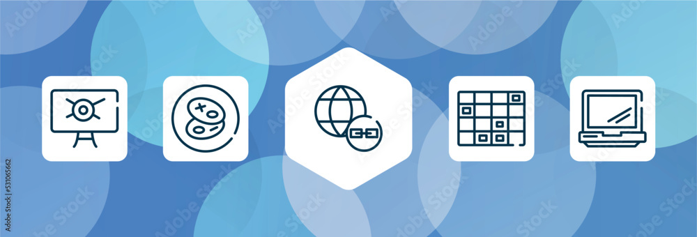 Poster modern screen outline icon set isolated on blue abstract background. thin line icons such as compute