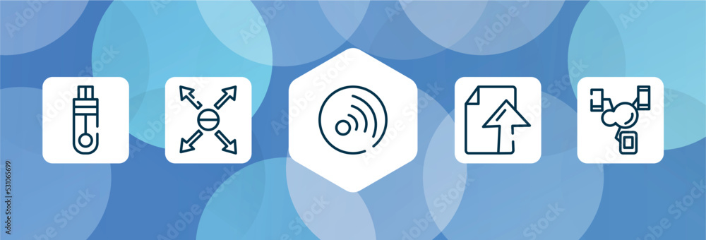 Poster cloud computing outline icon set isolated on blue abstract background. thin line icons such as memor
