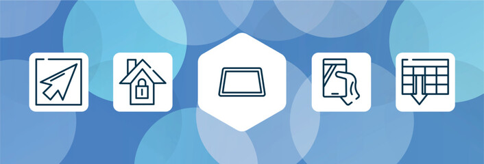 computer and media outline icon set isolated on blue abstract background. thin line icons such as mouse pointer, home lock, null, phone in a hand, spreadsheet ascending order vector. can be used for