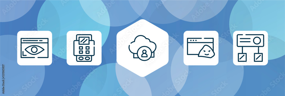 Aufkleber computer outline icon set isolated on blue abstract background. thin line icons such as stalking, ba