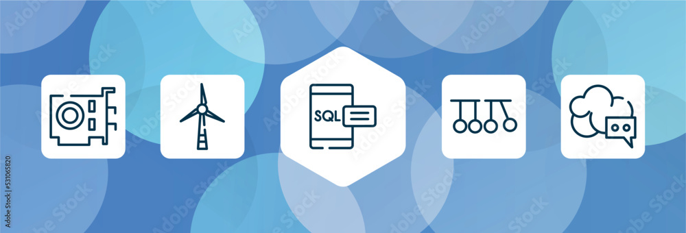 Poster cloud service outline icon set isolated on blue abstract background. thin line icons such as vga car