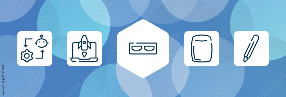 Aufkleber computer functions outline icon set isolated on blue abstract background. thin line icons such as sy