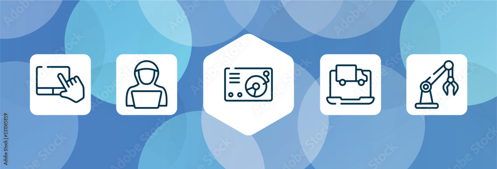 Aufkleber ai for earth outline icon set isolated on blue abstract background. thin line icons such as touchpad