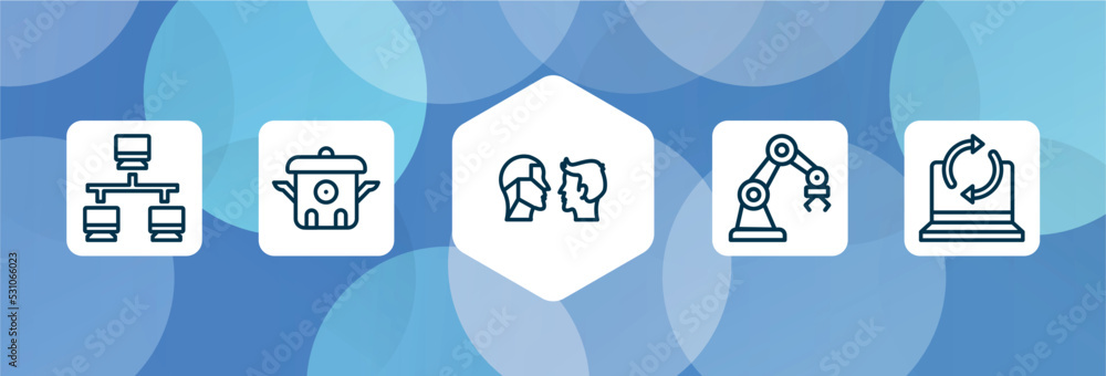 Poster cyber crimes outline icon set isolated on blue abstract background. thin line icons such as lan, coo